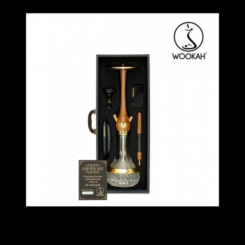 24K Gold-Plated WOOKAH Amber Gold Walnut Set