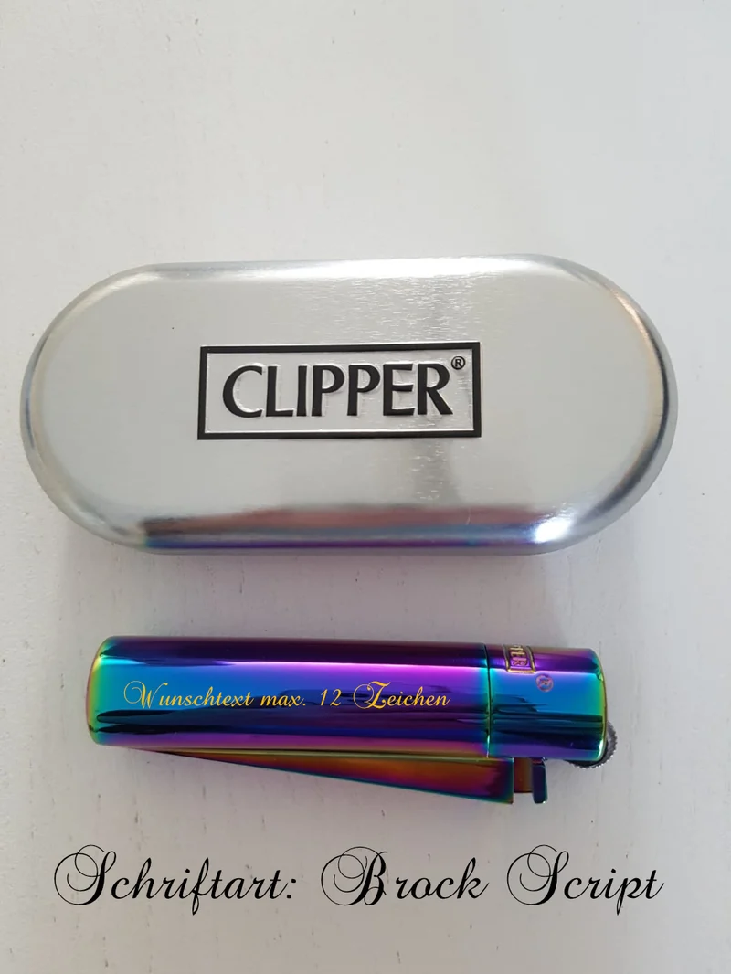 1 Stk. Clipper Rainbow Metall-Feuerzeug Icy mit Gravur