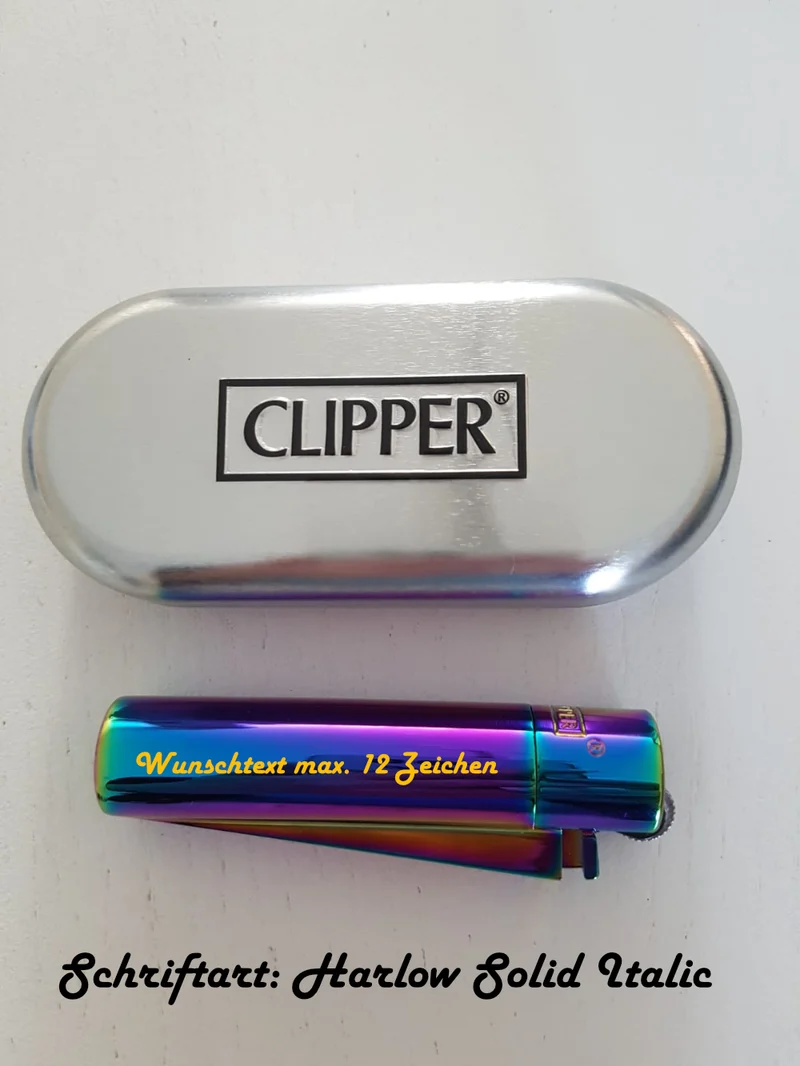 1 Stk. Clipper Rainbow Metall-Feuerzeug Icy mit Gravur