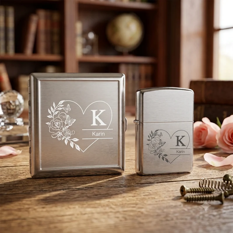 Blumenherz Etui und/oder Zippo graviert personalisiert I Geschenke-Macher