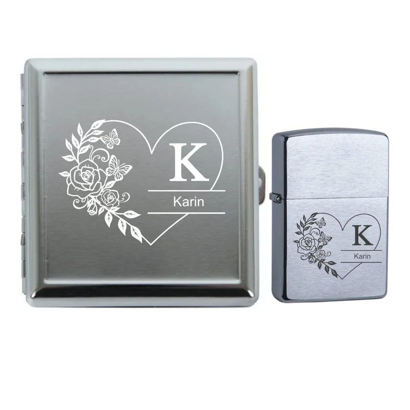 Blumenherz Etui und/oder Zippo graviert personalisiert I Geschenke-Macher