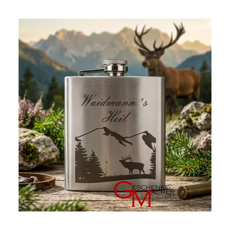 Waidmann´s Heil Flachmann Chrome Brushed aus Edelstahl 6oz mit Lasergravur