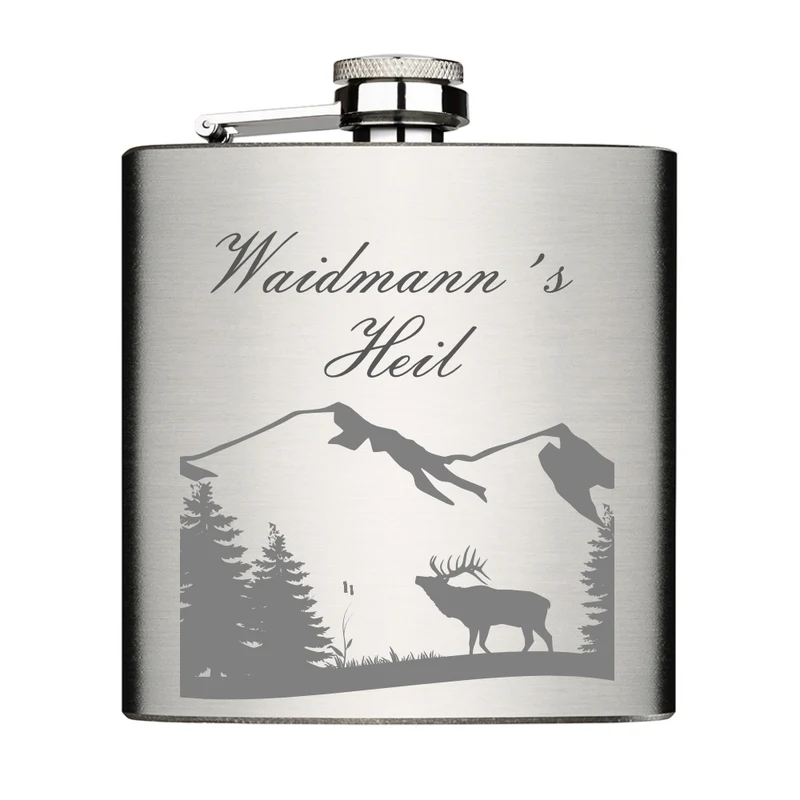 Waidmann´s Heil Flachmann Chrome Brushed aus Edelstahl 6oz mit Lasergravur