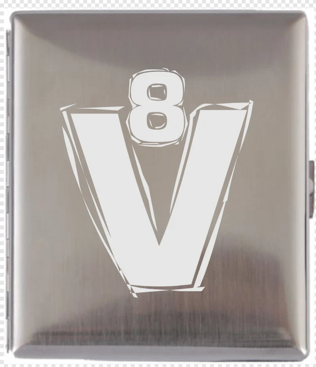 Metall-Zigarettenetui mit V8-Gravur