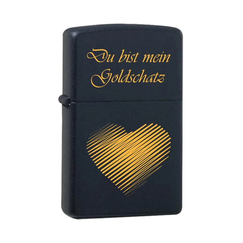 Du bist mein Goldschatz Black Matte mit Messing-Kern Original Zippo graviert
