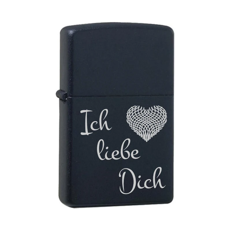 Ich liebe dich + Herzgitter Black Matte mit Chrome-Kern Original Zippo graviert