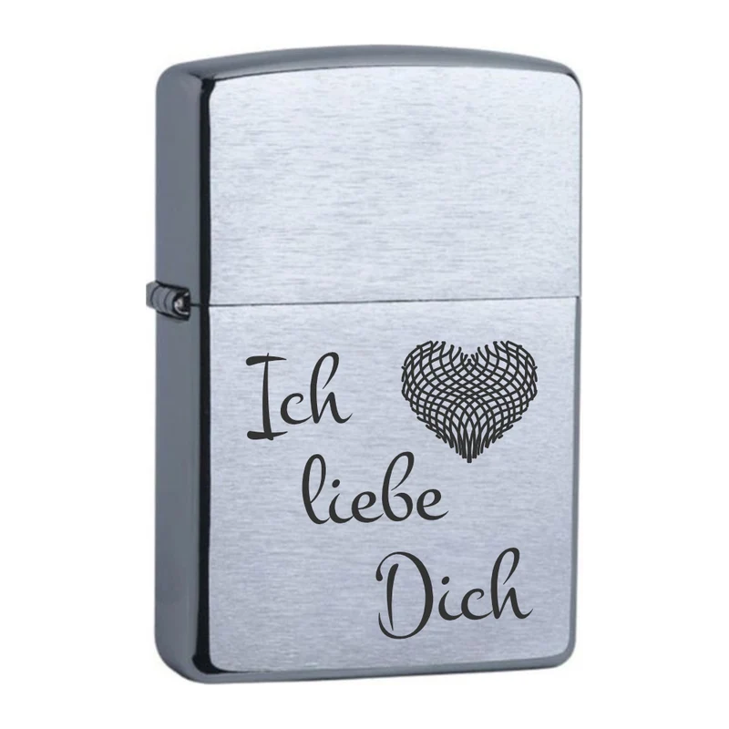 Ich liebe dich mit Herzgitter Chrome Brushed Original Zippo graviert