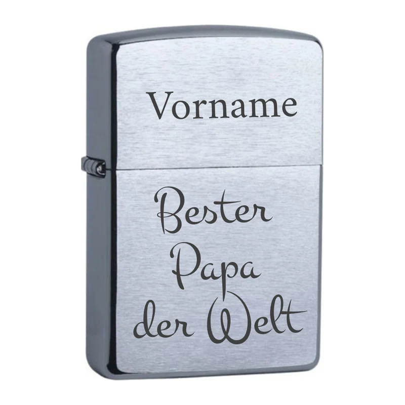 Bester Papa der Welt + Vorname Chrome Brushed Original Zippo graviert