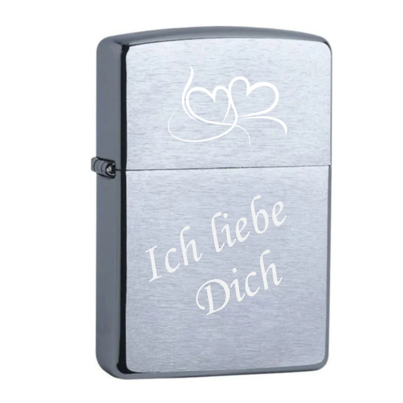 Ich liebe Dich + 2 Herzen Chrome Brushed Original Zippo graviert