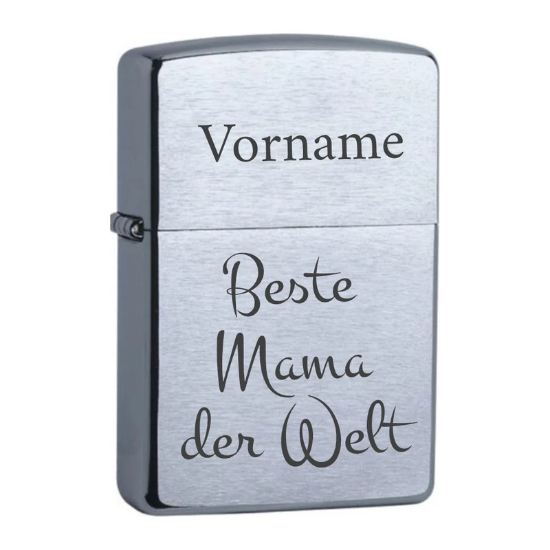 Beste Mama der Welt + Vorname Chrome Brushed Original Zippo graviert