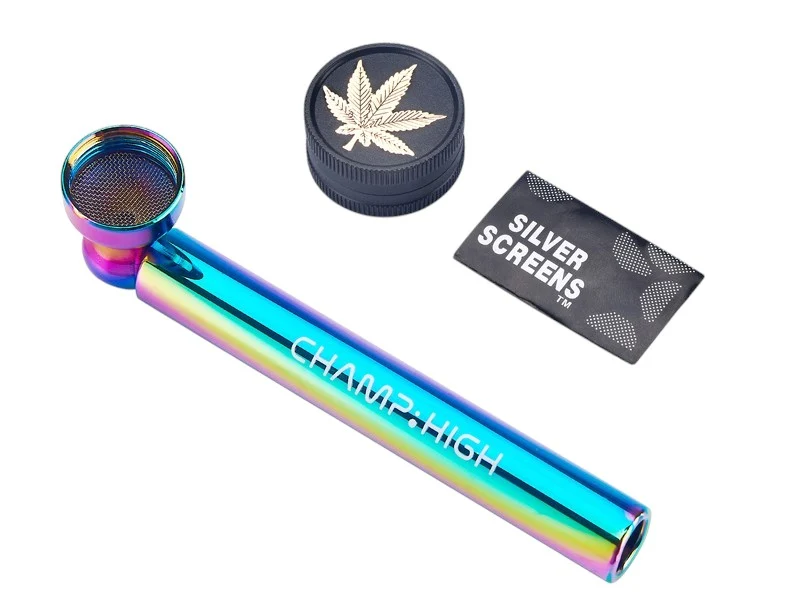 Handpfeifen-Set Regenbogen mit Grinder und Ersatzsieben